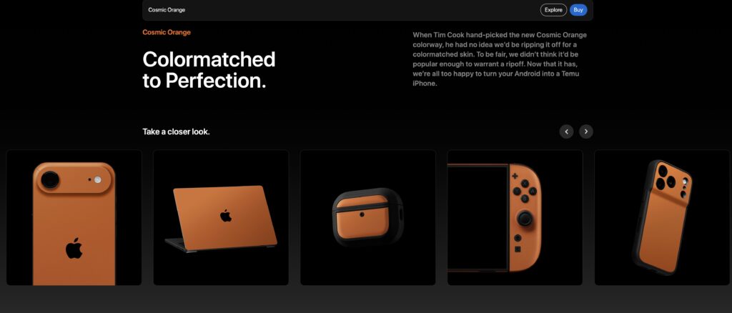 iPhone Air, MacBook, AirPods, Switch 2 et iPhone 17 Pro en orange.