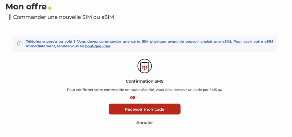Pour demander une nouvelle eSIM chez Free, il faut un code reçu par SMS lol.