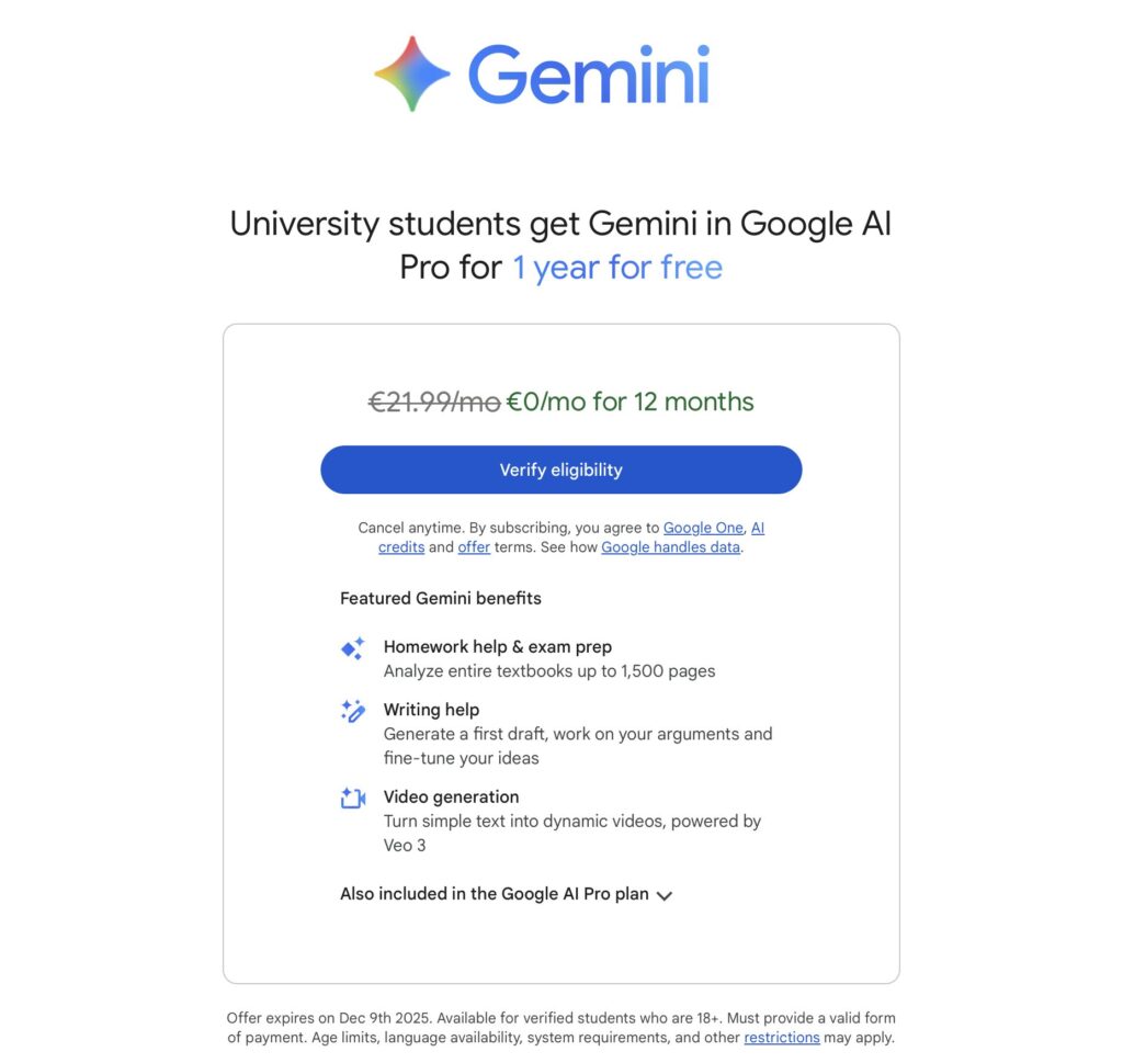 0 euro par mois pendant 12 mois : c'est imbattable pour Google AI Pro.
