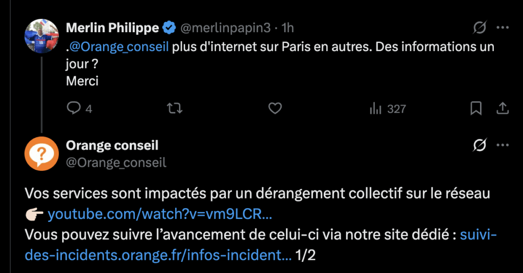 Orange confirme une panne. Orange confirme une panne.