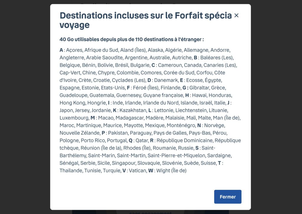 Les pays inclus chez B&You.