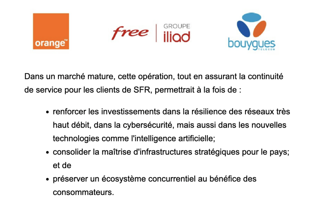 Extrait du communiqué commun des trois opérateurs. Extrait du communiqué commun des trois opérateurs.