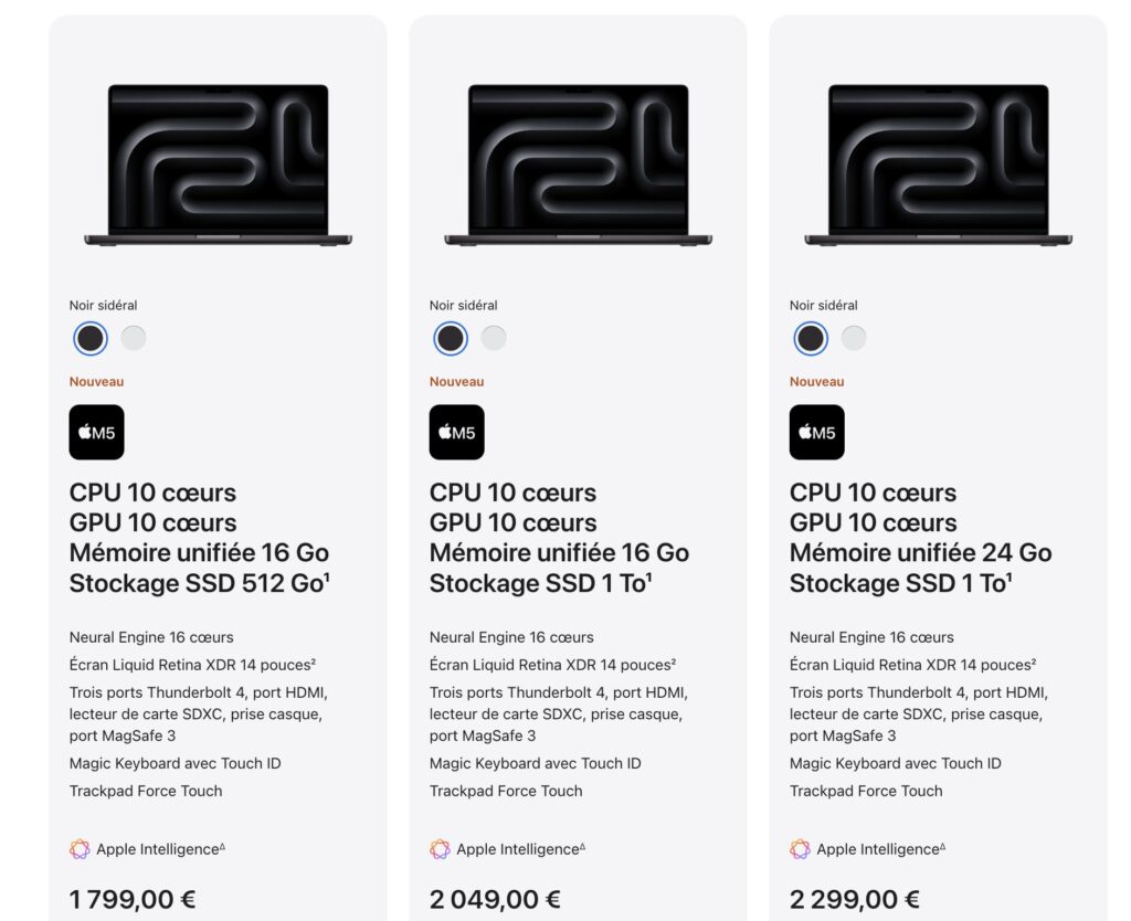 Les trois configurations mises en avant par Apple. Les trois configurations mises en avant par Apple.