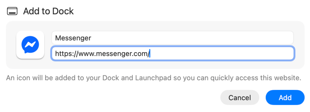 Sur Mac, l'option Ajouter au Dock permet de créer une web-application. Sur Mac, l'option Ajouter au Dock permet de créer une web-application.