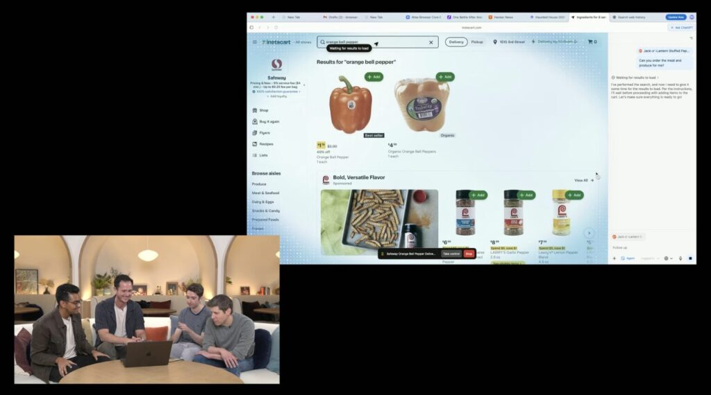 Dans cet exemple, ChatGPT Atlas fait les courses pour son utilisateur. Dans cet exemple, ChatGPT Atlas fait les courses pour son utilisateur.