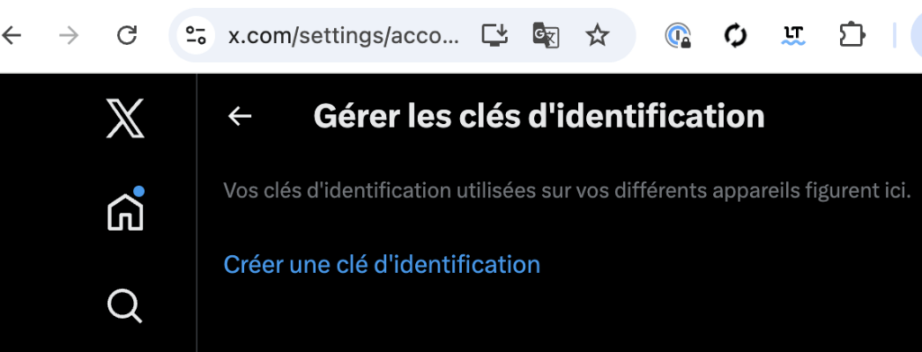 La gestion des passkeys sur X.com.