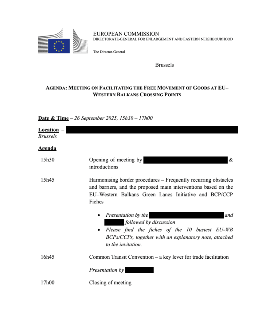 Document issu de la campagne de cyberespionnage, il s'agit de l'ordre du jour d'une réunion de la Commission Européenne prévue le 26 septembre 2025 à Bruxelles // Source : Arctic Wolf Document issu de la campagne de cyberespionnage, il s'agit de l'ordre du jour d'une réunion de la Commission Européenne prévue le 26 septembre 2025 à Bruxelles // Source : Arctic Wolf