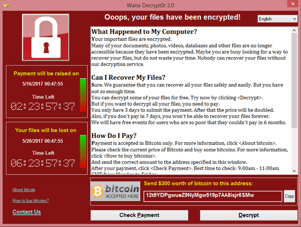 Ecran de rançon de WannaCry // Source : Wikipedia Ecran de rançon de WannaCry // Source : Wikipedia