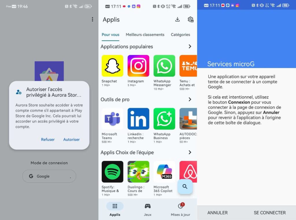 Grâce à l'Aurora Store, un smartphone Huawei se fait passer pour un terminal certifié auprès des serveurs de Google. Votre compte est utilisé, à vos risques et périls. Grâce à l'Aurora Store, un smartphone Huawei se fait passer pour un terminal certifié auprès des serveurs de Google. Votre compte est utilisé, à vos risques et périls.