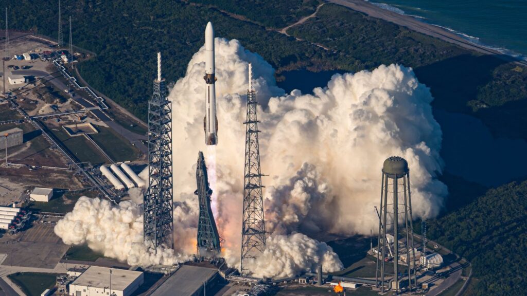 Décollage de la fusée New Glenn. // Source : Via X @JeffBezos (photo recadr&e)