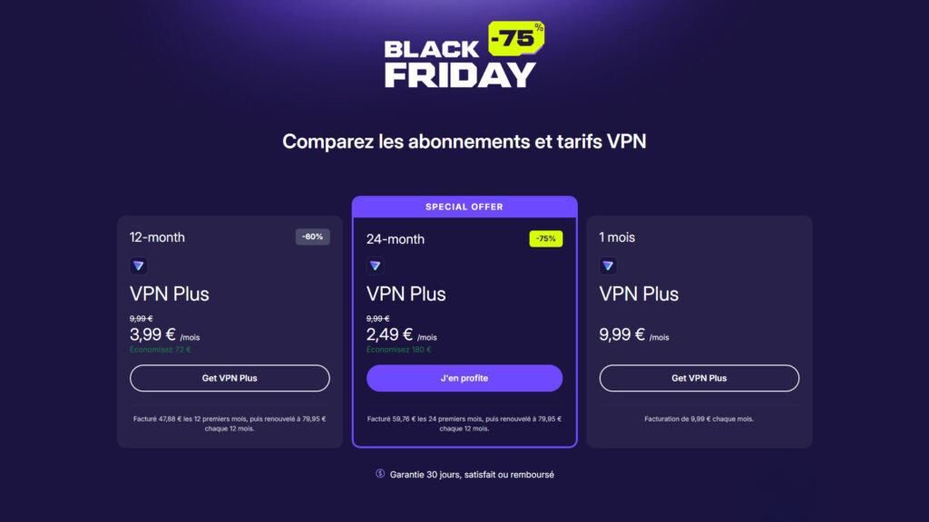 L'abonnement deux ans à Proton Pass Plus perd 75 % pour le Black Friday // Source : Proton VPN L'abonnement deux ans à Proton Pass Plus perd 75 % pour le Black Friday // Source : Proton VPN