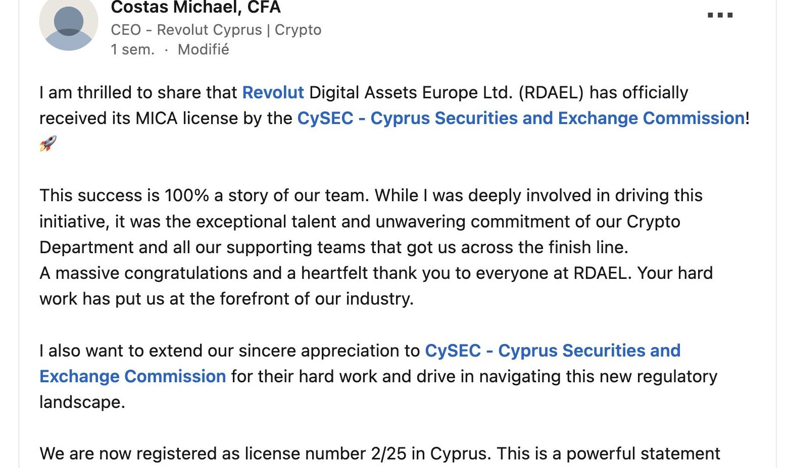 Costas Michael, CEO de Revolut Digital Assets Europe. // Source : Costas Michael