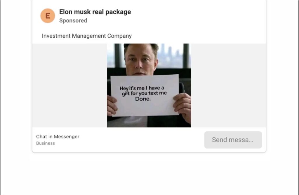 Exemple d'arnaque diffusée sur Facebook // Source : Capture d'écran Reuters Exemple d'arnaque diffusée sur Facebook // Source : Capture d'écran Reuters