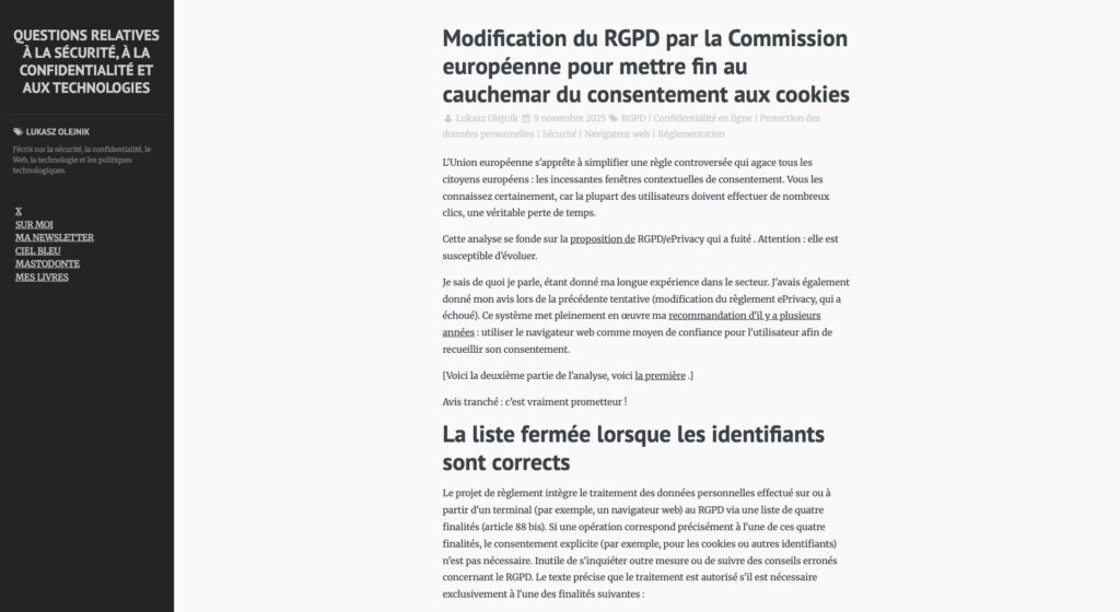 L'analyse publiée le 9 novembre 2025. // Source : Lukasz Olejnik