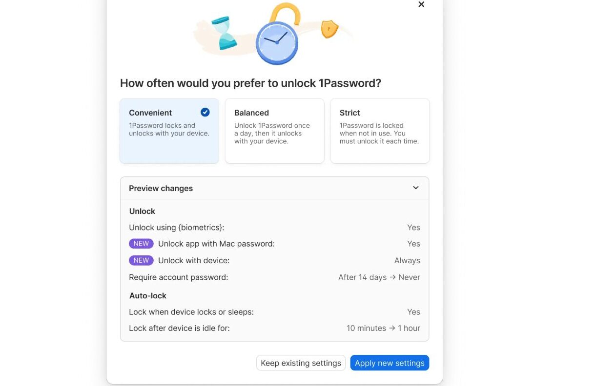 Trois options sont proposées. // Source : 1Password