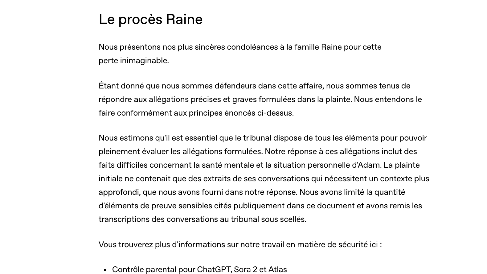 Le billet de blog d'OpenAI cite explicitement Adam Raine. // Source : OpenAI