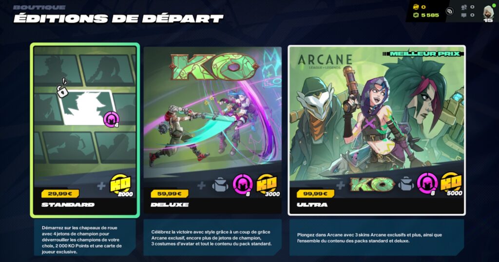 Le pack Arcane existe en plusieurs éditions, plus ou moins fournies, avec des skins exclusifs, de la monnaie in-game et l’accès à tous les champions. // Source : Damien Pons pour Numerama