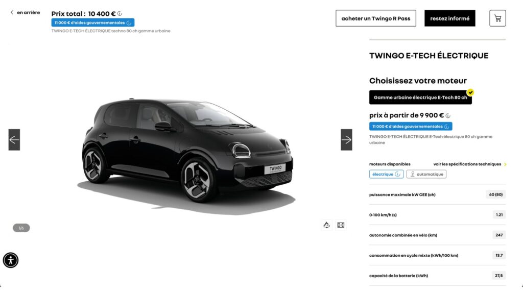 Le configurateur de la Renault Twingo électrique en Italie. // Source : Renault (Italie) Le configurateur de la Renault Twingo électrique en Italie. // Source : Renault (Italie)
