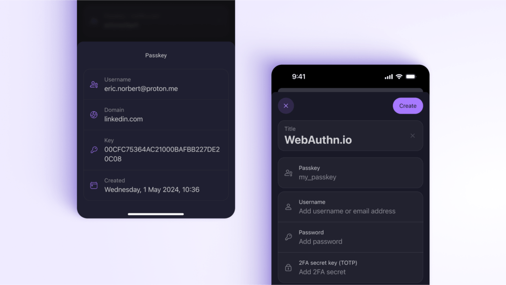Proton Pass gère les Passkeys nativement // Source : Proton