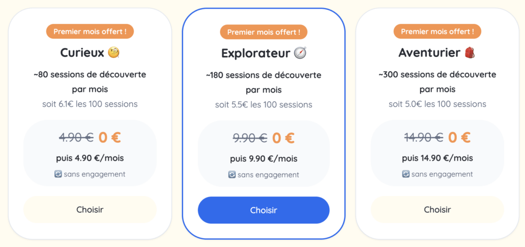 Pour 80 sessions par mois, comptez 4,90 euros par mois.