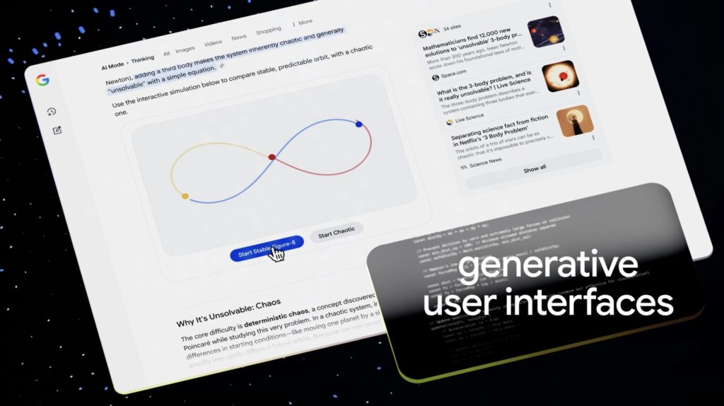 Dans les recherches Google, Gemini 3.0 Pro va générer des représentations visuelles pour aider à comprendre des choses. Il ne se contentera plus d'extraire des morceaux des sites.