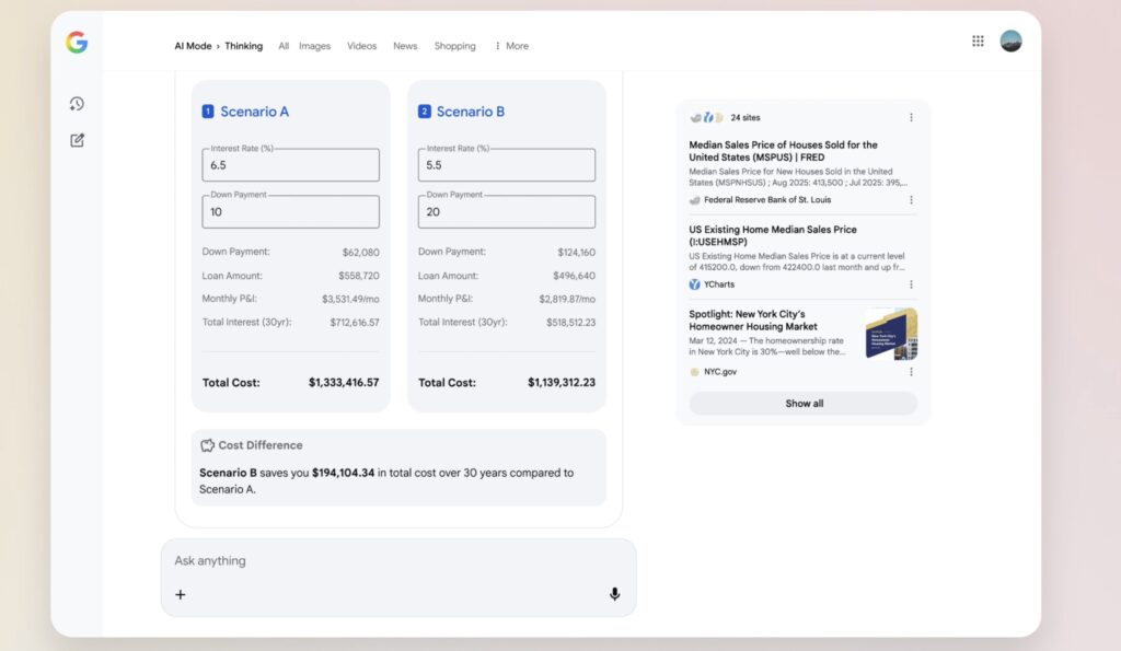 Depuis Google Search, Gemini 3.0 Pro peut générer des comparateurs en fonction de vos demandes.
