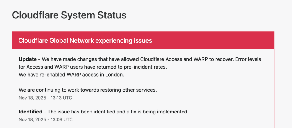 Cloudflare commence à restaurer ses services. Cloudflare commence à restaurer ses services.