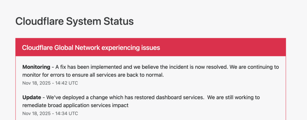 L'incident serait résolu, selon Cloudflare. L'incident serait résolu, selon Cloudflare.
