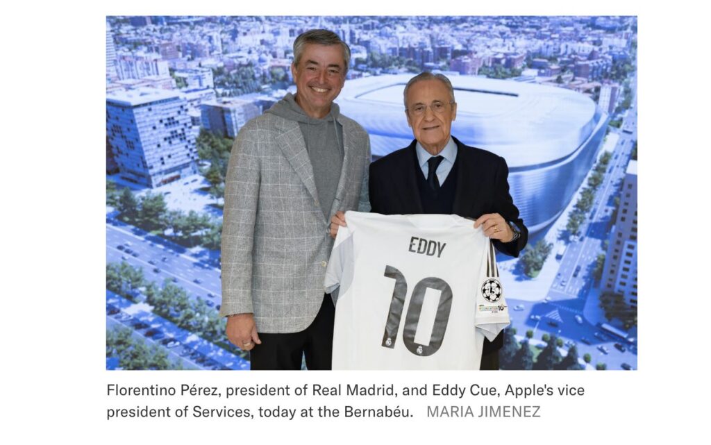 Dans l'interview de GQ, on retrouve des photos d'Eddy Cue et Florentino Perez.