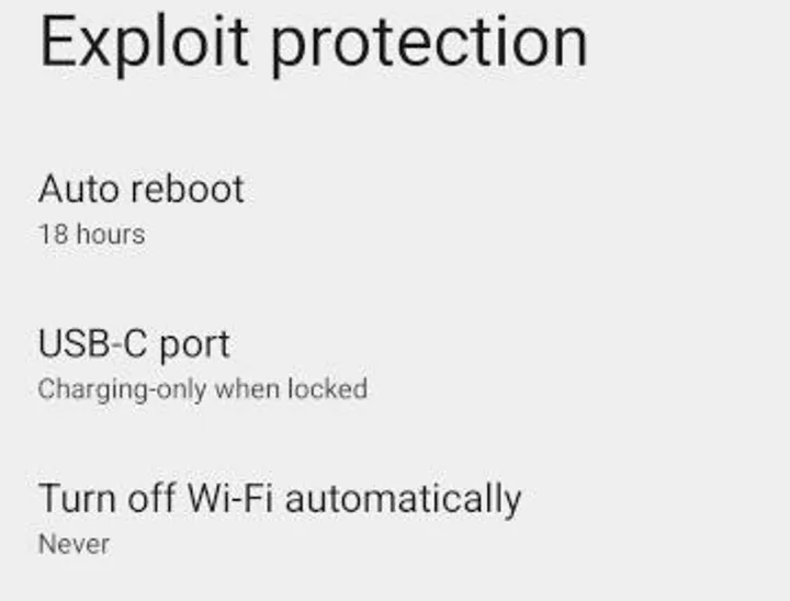 Les réglages de GrapheneOS.