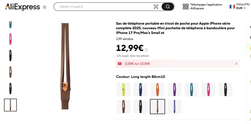 La version longue de l'iPhone Pocket, introuvable au bout d'une heure, coûte environ 13 euros sur AliExpress.