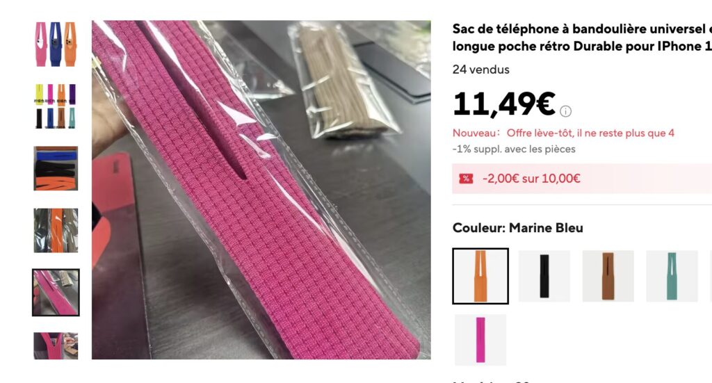 Sur dix annonces, une seule montre la copie. Le style est similaire, mais le design est un peu différent, sans étiquette notamment.