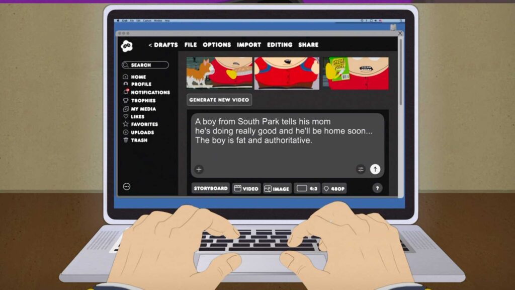 Peter Thiel utilise Sora pour générer des vidéos de Cartman, décrit comme « fat ». // Source : South Park