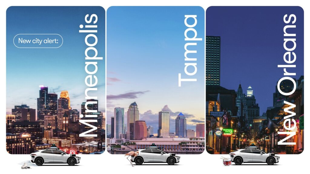 Waymo va se déployer dans trois nouvelles grandes villes américaines. // Source : Waymo