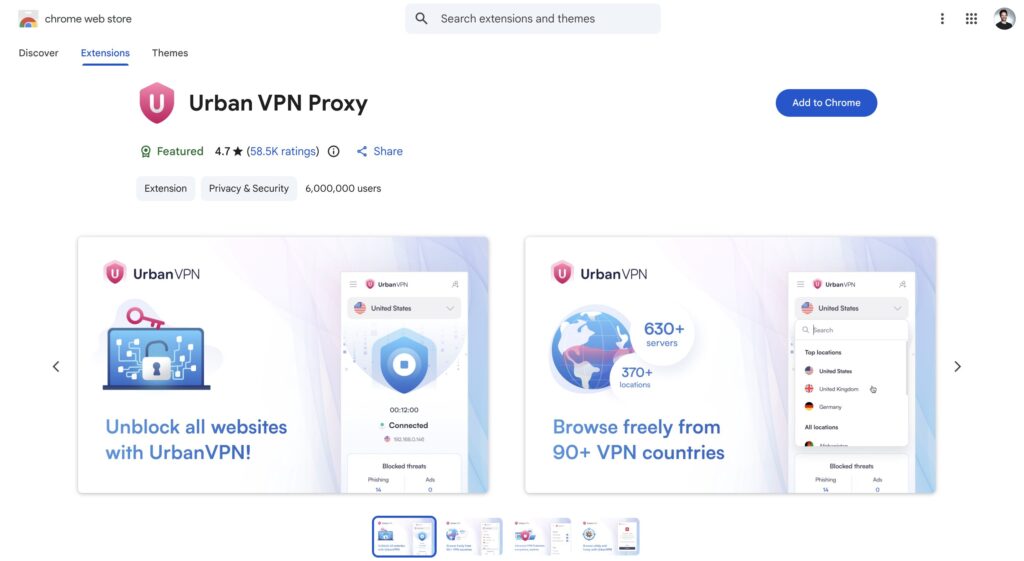 Urban VPN Proxy est toujours disponible au téléchargement sur Google Chrome // Source : Capture d'écran Numerama Urban VPN Proxy est toujours disponible au téléchargement sur Google Chrome // Source : Capture d'écran Numerama