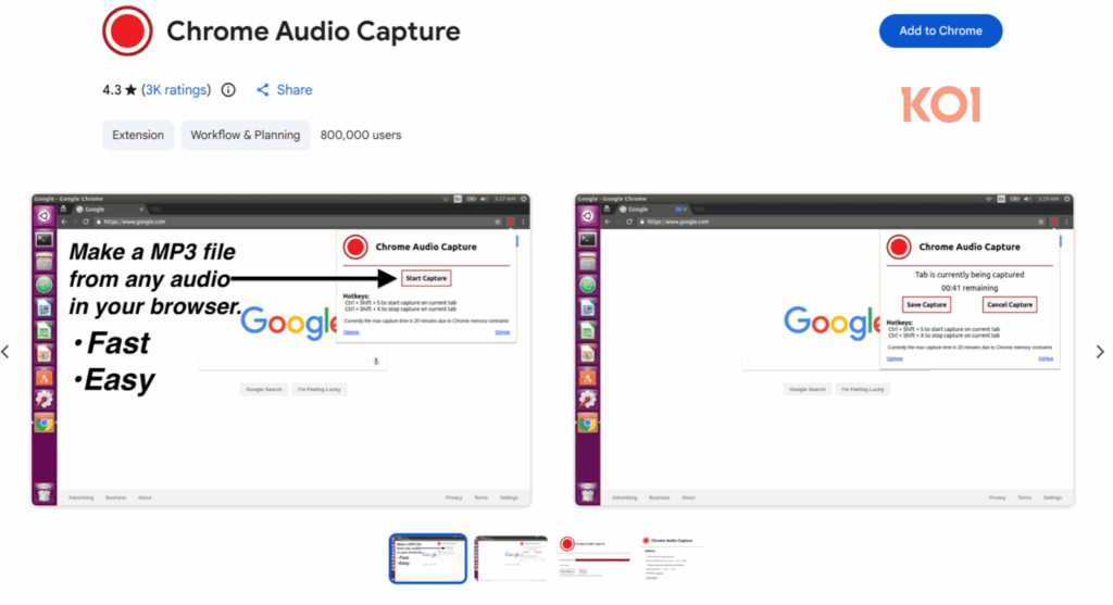 L'extension Chrome Audio Capture, t&eacute;l&eacute;charg&eacute;e des centaine de milliers de fois fait partie int&eacute;grante de la campagne ZoomStealer // Source : Koi Security