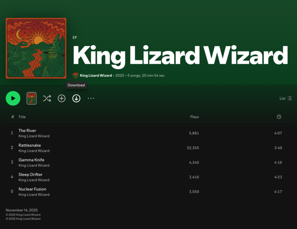 Rattlesnake figurait sur un album publié le 14 novembre 2025 sur Spotify // Source : Futurism Rattlesnake figurait sur un album publié le 14 novembre 2025 sur Spotify // Source : Futurism