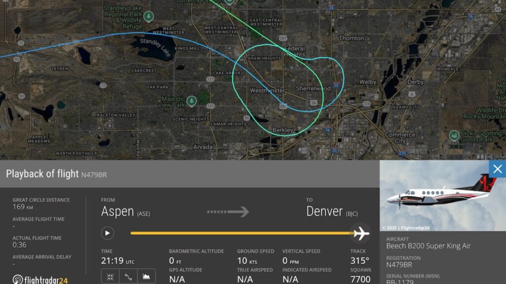 Le N479BR ralliait Aspen &agrave; Denver.  // Source : Flight Radar 24