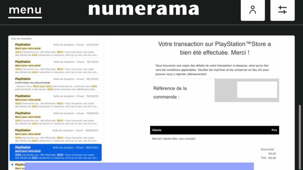 L'arme du crime : dans cette capture d'&eacute;cran, il y avait un num&eacute;ro de transaction. Les syst&egrave;mes de Sony sont trop souples et acceptent le changement.