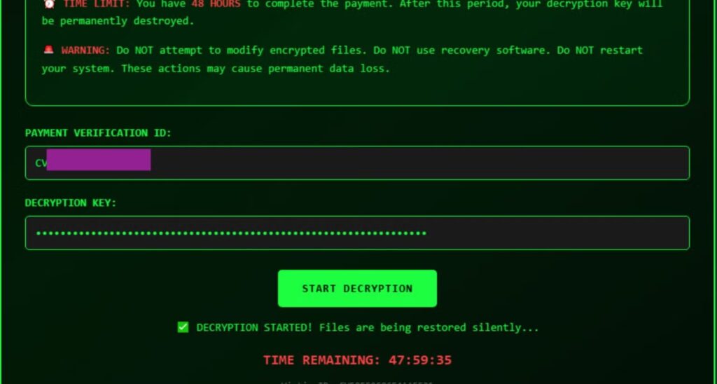 Page de chantage issue de la nouvelle campagne de ransomware de CyberVolk // Source : SentinelOne