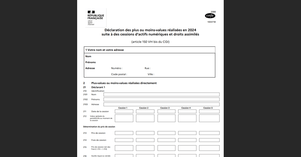 Le formulaire 2086 pour les plus-values Le formulaire 2086 pour les plus-values