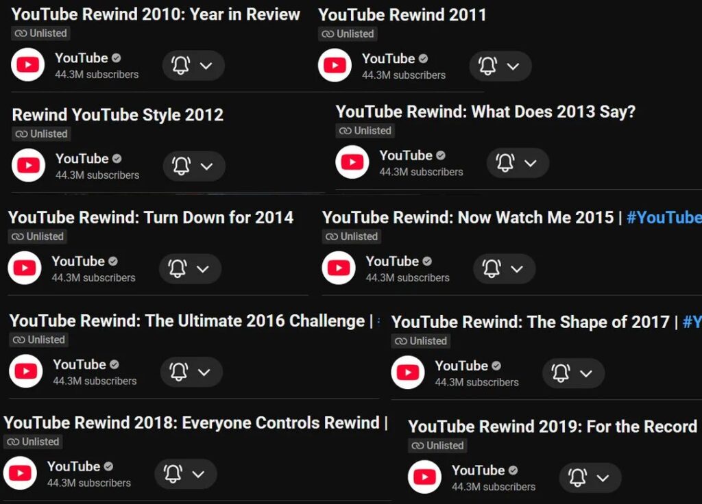 Tous les YouTube Rewind sont désormais cachés.