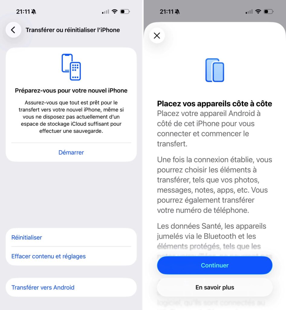 L'option Transférer vers Android. L'option Transférer vers Android.