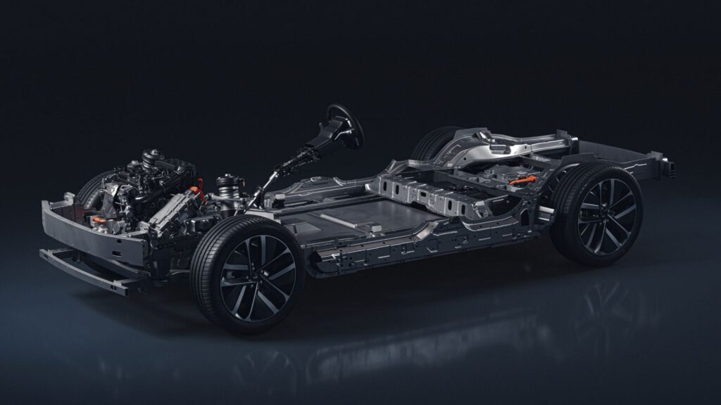 Le ch&acirc;ssis d'une voiture &eacute;lectrique &agrave; prolongateur d'autonomie // Source : Li Auto