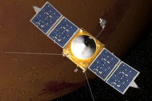 Vue d'artiste de MAVEN. // Source : Nasa/GFSC