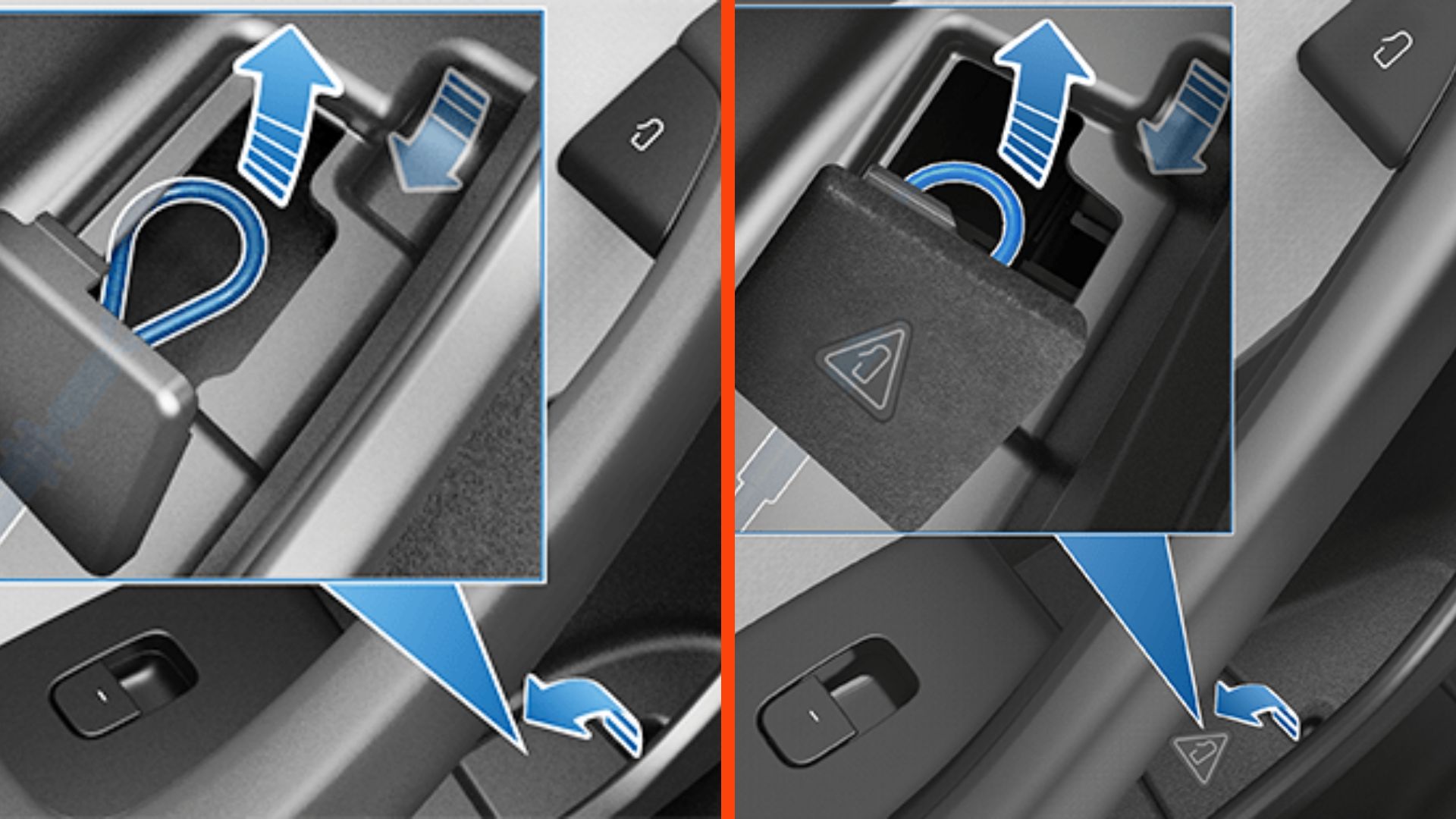 L'ouverture manuelle de la porte &agrave; l'arri&egrave;re de la Tesla Model 3.