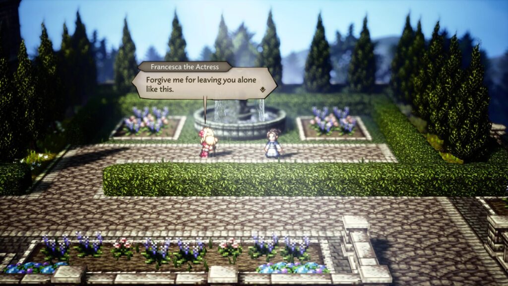 Il y a de nombreuses scènes de dialogue dans Octopath Traveler, heureusement, de grande qualité. // Source : Capture PS5