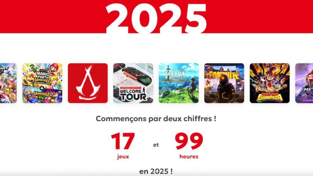 La r&eacute;trospective 2025 de Nintendo est disponible depuis le 13 janvier 2025. // Source : Capture d'&eacute;cran Numerama
