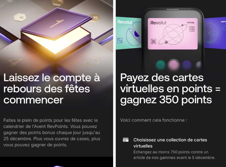 Le calendrier de l'Avent de Revolut. // Source : Captures Numerama