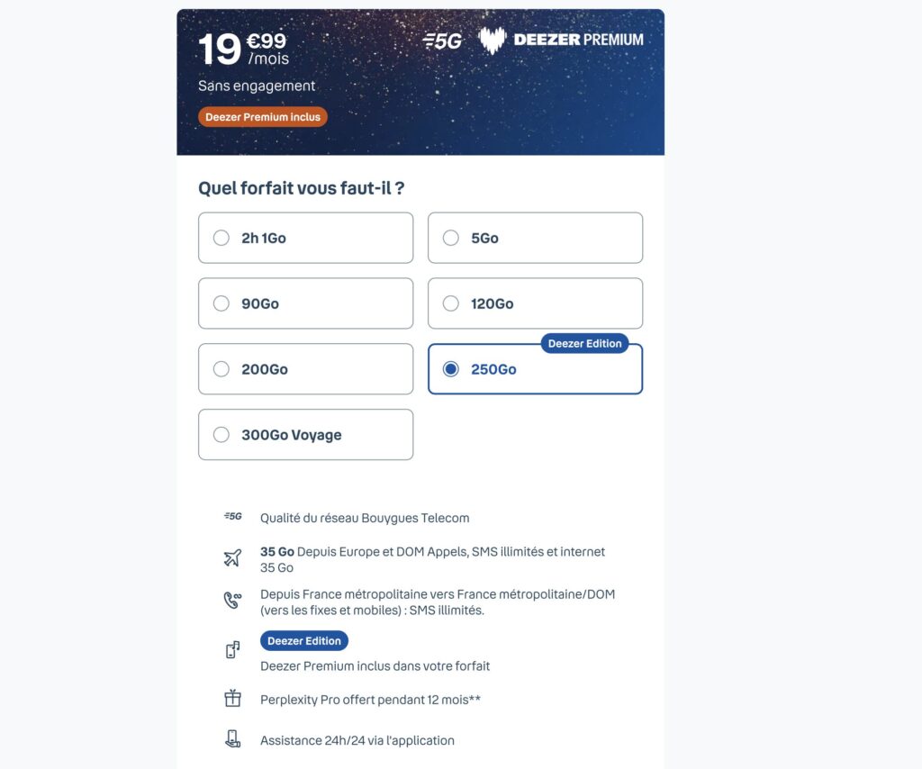 La page de souscription de l'offre B&You Deezer. La page de souscription de l'offre B&You Deezer.